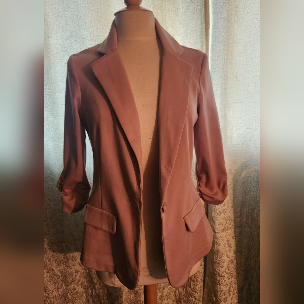 SOHO Apparel Pink Single Button Ruched Sleeve  Blazer